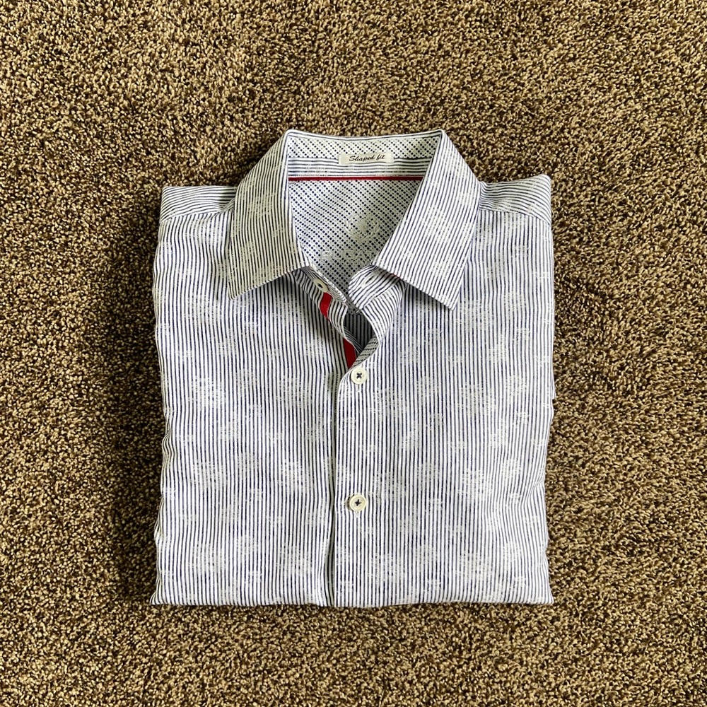 Bugatchi White Striped Dress Shirt Size Small